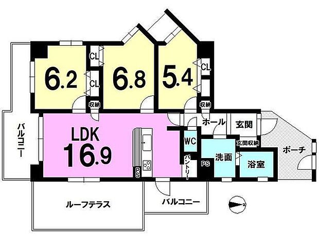 ローレルスクエア木津川台第2期　13番館(3LDK) 5階の間取り