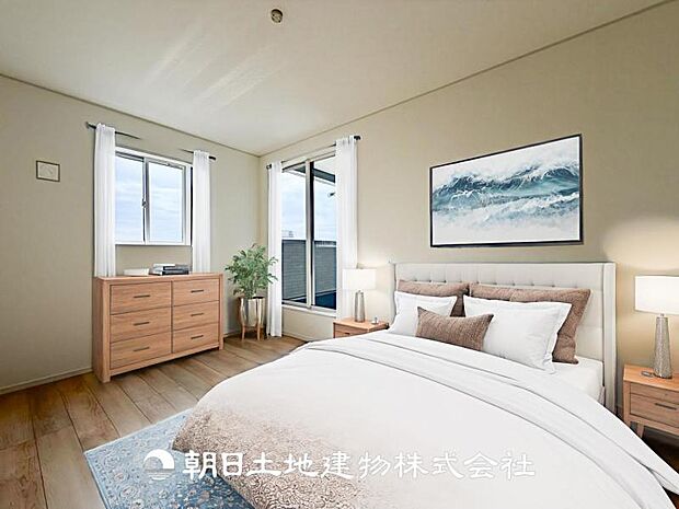 【寝室 (約7.2帖)】※画像は実際の室内写真をもとに、家具・調度品の配置例をCG合成したもので、実際とは多少異なります。また、家具等は販売価格に含まれません。