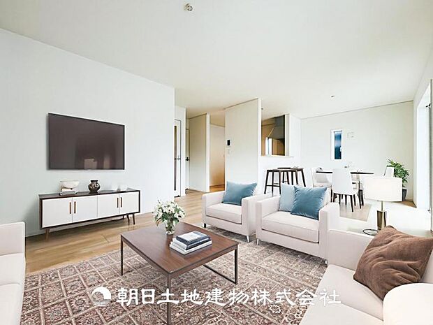 【LDK (約19.5帖)】※画像は実際の室内写真をもとに、家具・調度品の配置例をCG合成したもので、実際とは多少異なります。また、家具等は販売価格に含まれません。