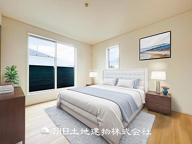 【寝室 (約7.5帖)】※画像は実際の室内写真をもとに、家具・調度品の配置例をCG合成したもので、実際とは多少異なります。また、家具等は販売価格に含まれません。