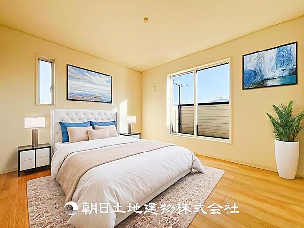 【寝室 (約7.5帖)】※画像は実際の室内写真をもとに、家具・調度品の配置例をCG合成したもので、実際とは多少異なります。また、家具等は販売価格に含まれません。