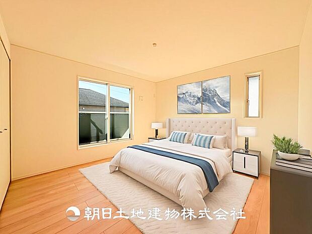 【寝室 (約8.5帖)】※画像は実際の室内写真をもとに、家具・調度品の配置例をCG合成したもので、実際とは多少異なります。また、家具等は販売価格に含まれません。