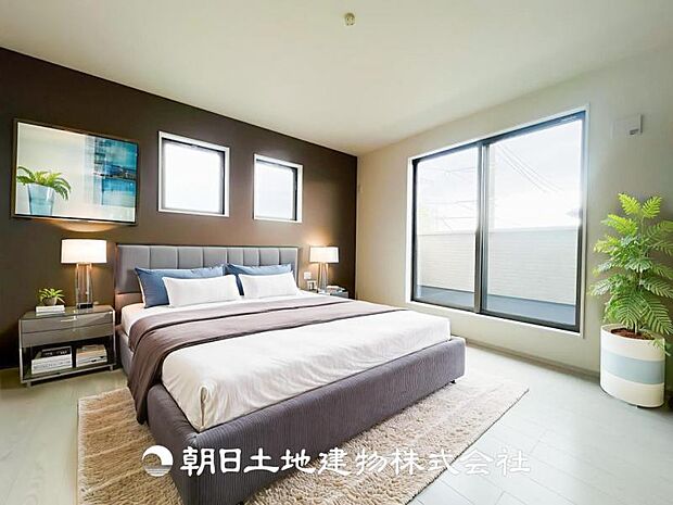 【寝室 (約8帖)】※画像は実際の室内写真をもとに、家具・調度品の配置例をCG合成したもので、実際とは多少異なります。また、家具等は販売価格に含まれません。