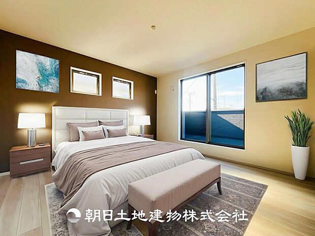 【寝室 (約8帖)】※画像は実際の室内写真をもとに、家具・調度品の配置例をCG合成したもので、実際とは多少異なります。また、家具等は販売価格に含まれません。