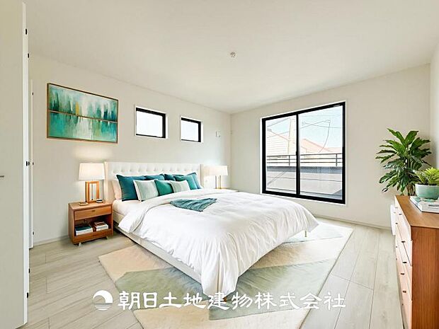 【寝室 (約9帖)】※画像は実際の室内写真をもとに、家具・調度品の配置例をCG合成したもので、実際とは多少異なります。また、家具等は販売価格に含まれません。