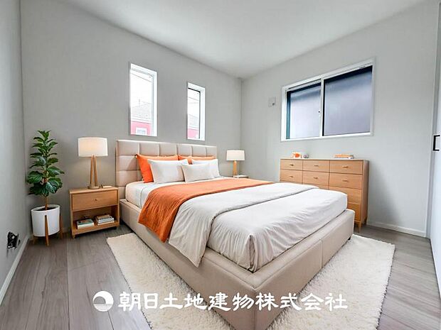 【寝室 (約6帖)】※画像は実際の室内写真をもとに、家具・調度品の配置例をCG合成したもので、実際とは多少異なります。また、家具等は販売価格に含まれません。