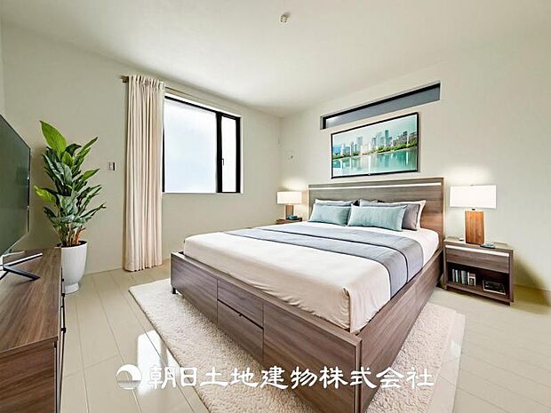 【寝室 (約8帖)】※画像は実際の室内写真をもとに、家具・調度品の配置例をCG合成したもので、実際とは多少異なります。また、家具等は販売価格に含まれません。