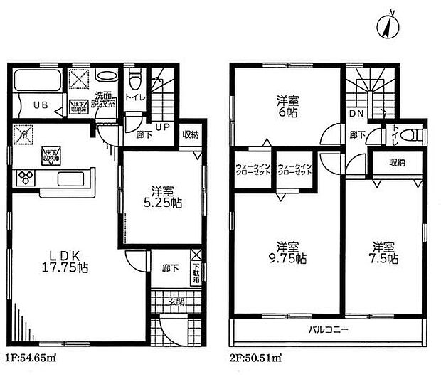 【間取図】南向きLDKやバルコニーが備わった、明るい住まい。WICを2箇所をはじめ、全洋室収納付きです。水廻りが集約されており、日々の家事も効率良く行えます。