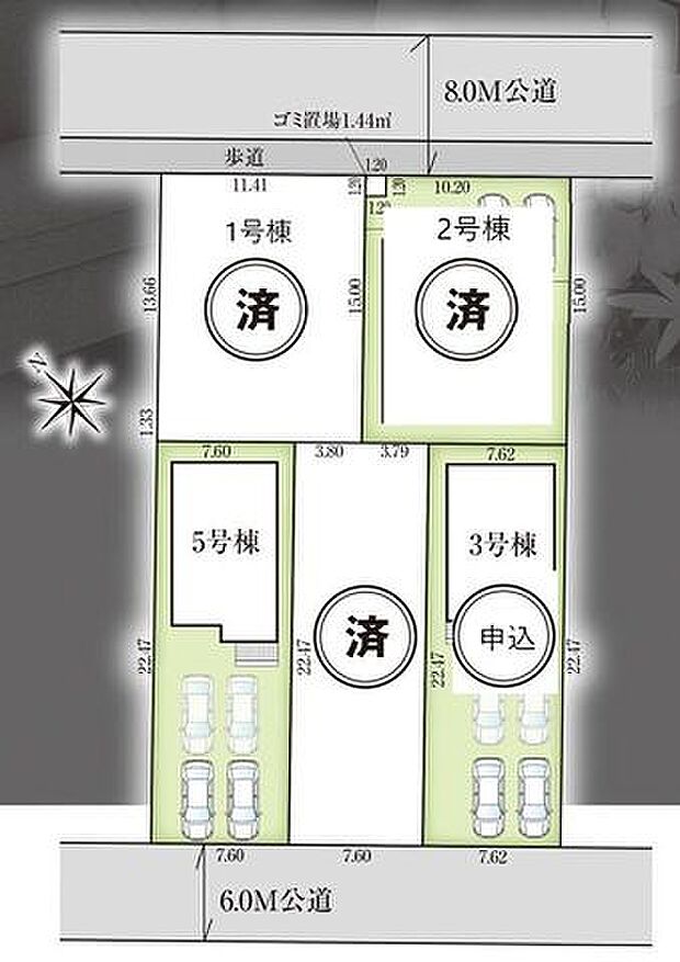 【全体区画図】全5棟の最終1棟　金田西区画整理区域内に、新たな街並みが誕生。落ち着いた住環境が保たれやすいエリア！