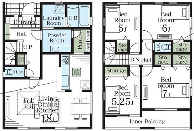 【間取図/1号棟】収納豊富な4LDKのプラン。玄関から洗面室・パントリーを通って、キッチンへとアクセスできます。南向き＆全居室2面採光につき、採光・通風を確保しやすそうです。