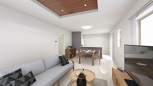 【LDKパース】家具を配置したイメージです。ご家族で会話が弾むLDKです。※家具調度品等は販売価格に含まれません。実際とは異なる場合があります。