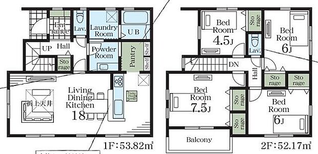 【間取図/4号棟】収納豊富な4LDK。玄関から洗面室・パントリーを通って、キッチンへとアクセスできます。南向き&全居室2面採光につき、採光・通風を確保しやすそうです。