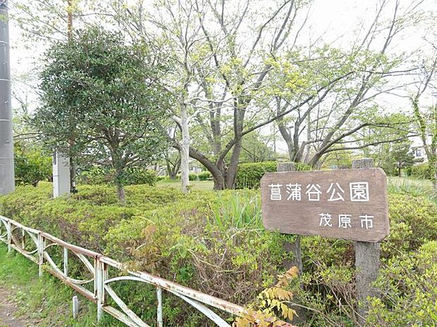 菖蒲谷公園 徒歩1分。三角形のような形の公園です。東屋とベンチ有。近くを電車が通っており、公園から眺めることもできます。 72m