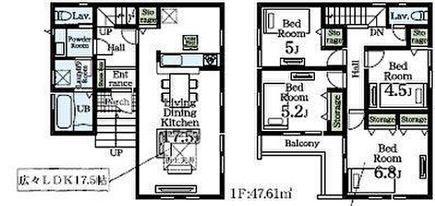 【間取り図】2面採光を確保したLDKは換気もでき、心地よい風が通ります。対面キッチンなので、家族と会話をしながら作業をすることができます。