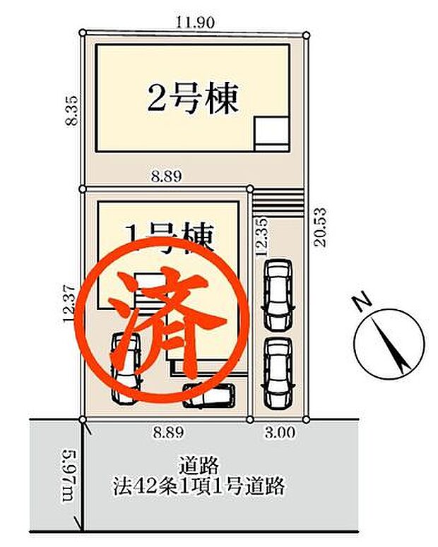 【区画図/2号棟】南西向きの住宅です。駐車場2台(車種による)可能。総武本線「都賀」駅まで徒歩10分と、通勤通学に便利な立地です。通勤・通学にも便利。長期優良住宅取得物件です。