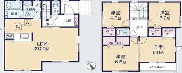 【間取り図/3号棟】キッチンから洗面・浴室が近く、家事動線がスムーズな間取りです。