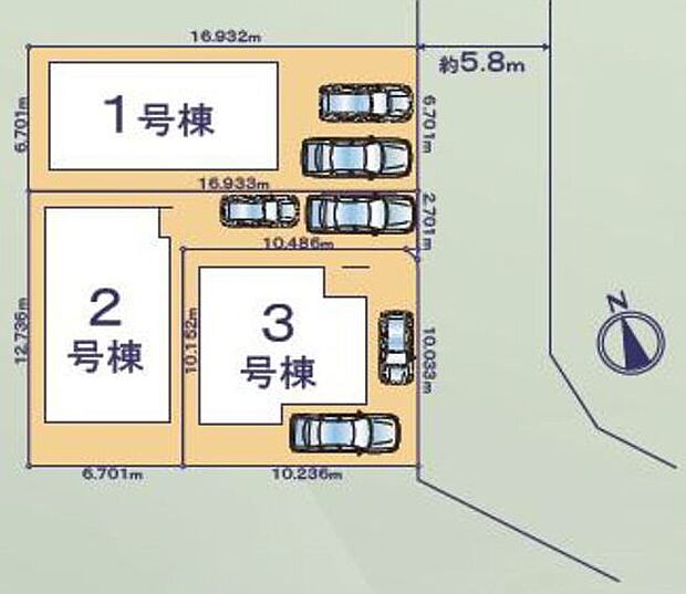 【区画図】千葉都市モノレール「みつわ台」駅まで徒歩11分の立地に全3区画を分譲中。断熱等級6取得の長期優良住宅です。前面道路は南東側に面しています。