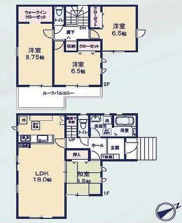 【1号棟/間取図】各居室は2面採光。LDKは約18.0帖のゆとりある広さが確保されています。全居室に収納スペースが備わり、住空間をすっきり保つことができそうです。