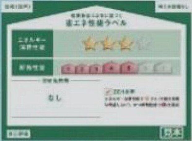【省エネ性能ラベル】エネルギー消費性能3、断熱性能5の省エネ性能ラベル付きです。
