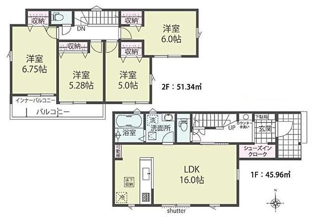 【間取図/4号棟】対面キッチン仕様で、ご家族やゲストとの会話が弾みます。玄関に手洗い器付きで来客時にもご案内しやすいです。