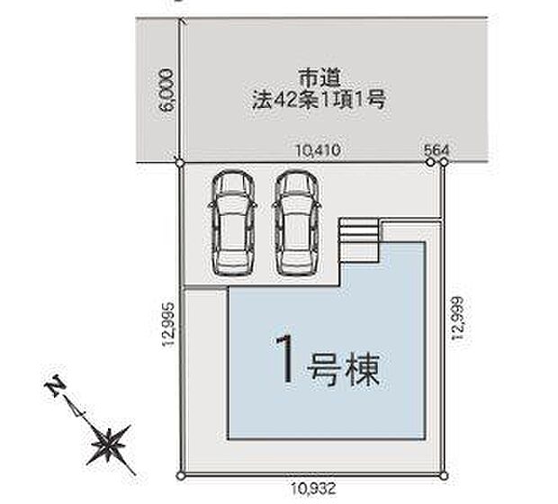 【全体区画図】前面道路は北西側で幅員約6.0mです。2台分のカースペースがあり、ご夫婦でのお車所有や来客時にも便利です(車種による)。
