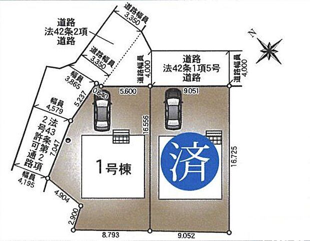 【区画図】前面道路は幅員約4.0m。駐車場との高低差が少なくスムーズに出入りできそうです。2方向が開けた立地につき、採光や通風が確保しやすく、開放的な暮らしが叶います。