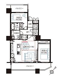 パークタワー東京フロント 2LDKの間取図画像
