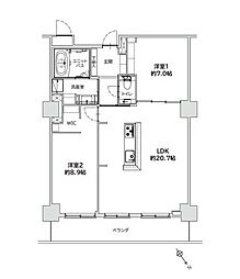 グローリオタワー横浜元町 2LDKの間取図画像