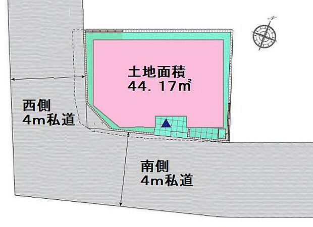 ■南側4ｍ私道×西側4ｍ私道の南西角地で陽当り良好