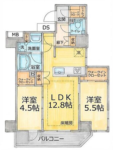 ■専有面積55．08平米の2ＬＤＫ■最上階9階部分の北西向き住戸で眺望良好