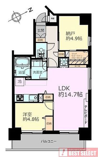 ■11階建て7階部分の南東向き角住戸で採光＆通風良好■専有面積：56．48平米の2ＬＤＫタイプ
