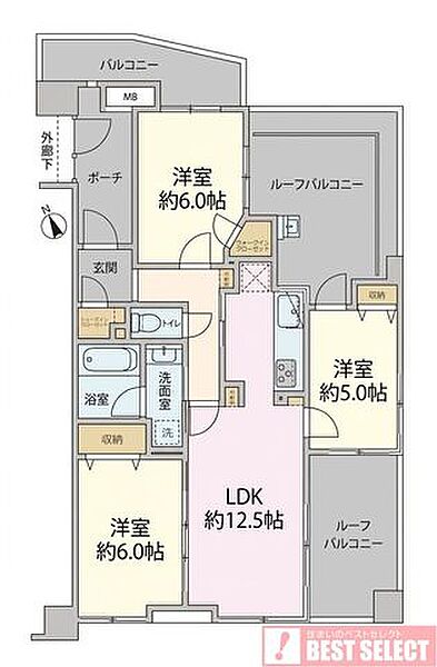 ■10階建て9階部分の南東向き3方角住戸で陽当り＆眺望良好■専有面積：66．32m2の3ＬＤＫ