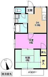 M’ｓハウス 2階2DKの間取り