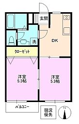 ディアス長野 2階2DKの間取り