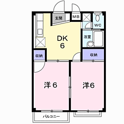 パティオ桜 1階2DKの間取り