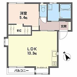 ラプラスゆうW 2階1LDKの間取り