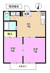エンダイハイツ 2階2DKの間取り