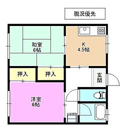 小山アパート 2階2Kの間取り