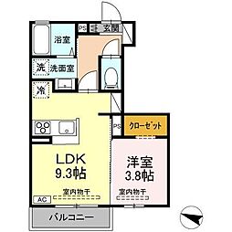 トリシア篠ノ井 1階1LDKの間取り