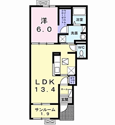ハーベスト・ヤマ 1階1LDKの間取り