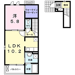 サンレミ　II 2階1LDKの間取り