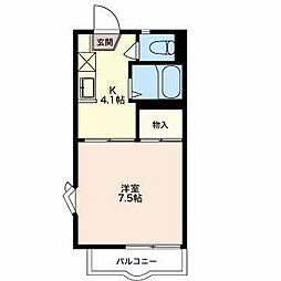 バルコリーヌ三本柳 2階1Kの間取り