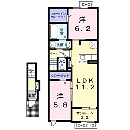 カーサ　プリートＳ 2階2LDKの間取り