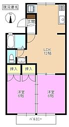 ヴィラ・エール 1階2LDKの間取り