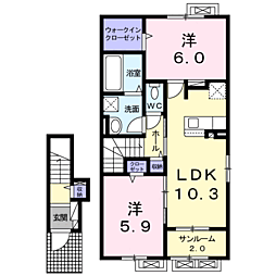 グランシャリオ千曲Ａ 2階2LDKの間取り