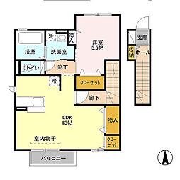 グレースコート 2階1LDKの間取り