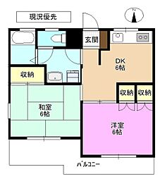 アシスト長野マンション5II 3階2DKの間取り