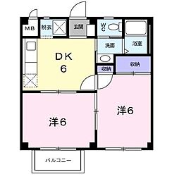 アーバン五明　Ａ 2階2DKの間取り