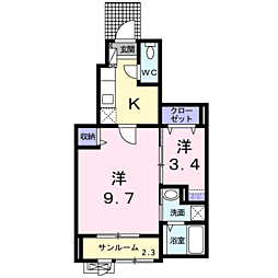 サニーレジデンス 1階2Kの間取り