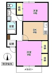 オリックスハイツあらい 2階2DKの間取り